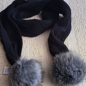 The North Face Black Scarf with Gray Pom Poms